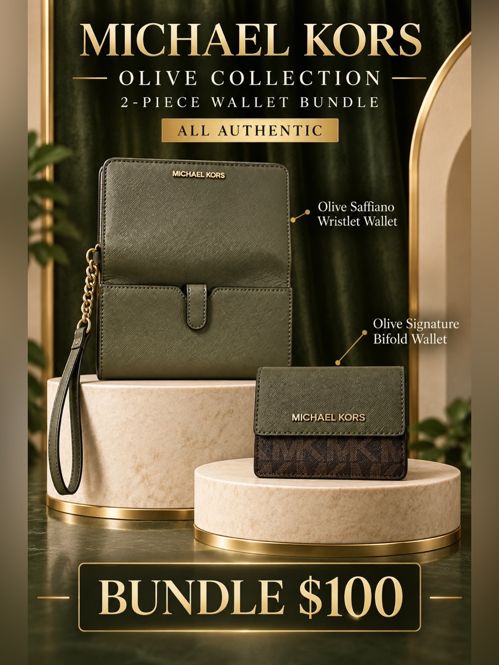 Michael Kors Olive Crossbody Bag with Matching Card Case